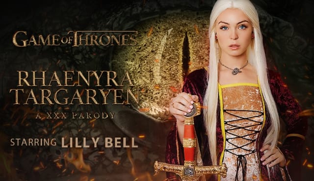 Lilly Bell as Rhaenyra Targaryen cosplay performs a POV blowjob in 4K 60 FPS VR adult video production.
