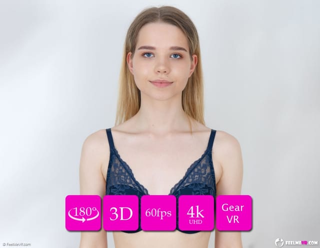 Teen model Juna poses topless for a casting call in this non-POV VR180 video featuring 60 FPS quality.