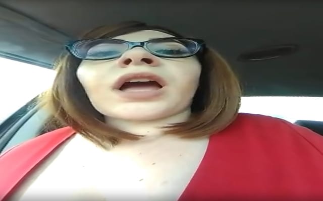 Jane Judge as a giantess interacts with a tiny passenger in a solo non POV VR scene featuring glasses and big tits