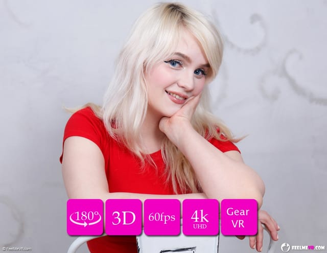 Coroline Prettyface poses nude in a casting setting as a chubby teenager in a non-VR 60fps scene by FeelmeVR