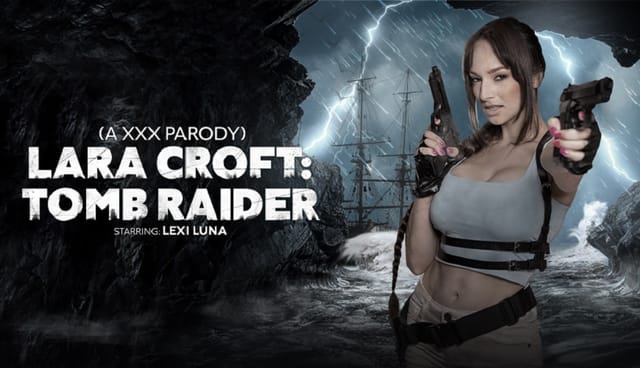 Lexi Luna as Lara Croft performs a POV blowjob and titty fuck in a Tomb Raider cosplay VR scene by VR Conk