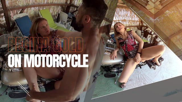 Regina Gold performs a blowjob on a motorcycle in Mugur's World VR video featuring 4K resolution and 60 FPS non POV passthrough.