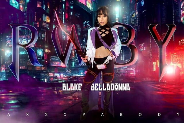 Cosplayer Aria Valencia as Blake Belladonna performs a POV blowjob in this 60 FPS VR production by VRCosplayX.