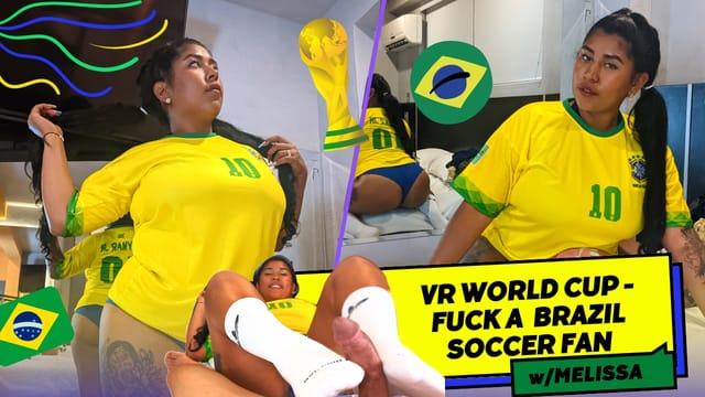 Melissa Suarez performs a footjob and blowjob in a VR World Cup setting, captured in 4K 60 FPS by PLAYVR.
