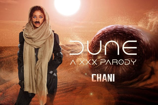 Layna Marie in Chani cosplay performs a POV blowjob on a dune set in 4K VR