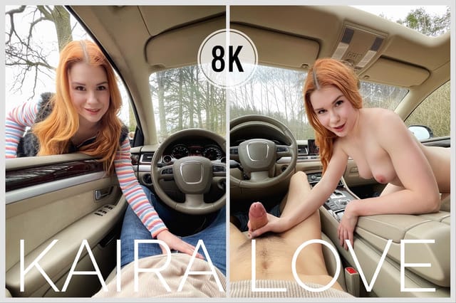 Kaira Love performs a blowjob on a hitchhiker in an outdoor setting captured in 60 FPS VR.