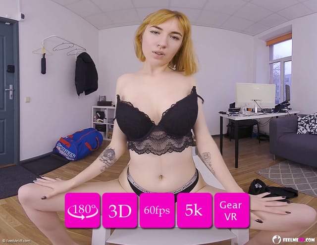 Redhead model Lilly Mays performs a virtual reality striptease in a 4K POV scene filmed at 60 frames per second.