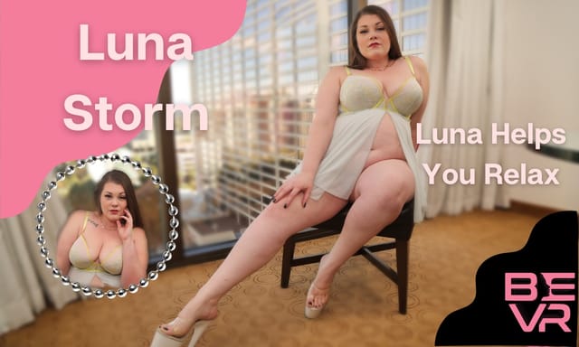 Luna Storm relaxes in a solo POV scene filmed in 4K and 60 FPS for an immersive virtual reality experience.