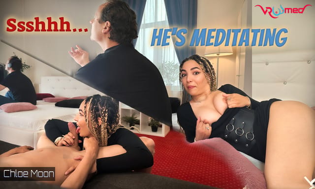 Chloe Moon performs a POV blowjob while meditating in a quiet room, filmed in 4K 60 FPS VR for VRoomed.