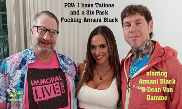 Armani Black receives a POV blowjob and titty fuck from a fit tattooed guy in 4K VR.