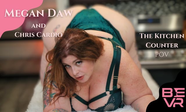 Megan Daw performs a blowjob on the kitchen counter in a 4K VR POV scene filmed at 60 frames per second.