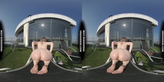 Diana Rooftop Masturbating While Sunbathing Oiling Her Huge Double D Tits Then Hitachi Orgasm VRgoddess — photo 5