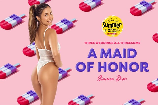 Brunette Gianna Dior performs a POV blowjob in a summer setting, captured in 4K 60 FPS VR by BadoinkVR