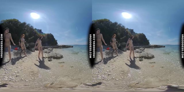 3 Babes Naked On Vacation Beach Picnic Playing Frisbee Searching For Shells And Bubble VRgoddess — photo 10