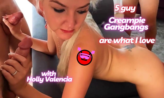 Holly Valencia participates in a group sex scene with five men during a non-POV 4K VR production.