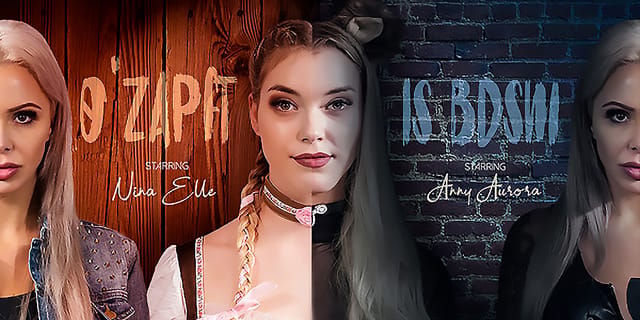 Nina Elle and Anny Aurora perform group sex and titty fuck in a VR Bangers 4K POV scene with BDSM themes