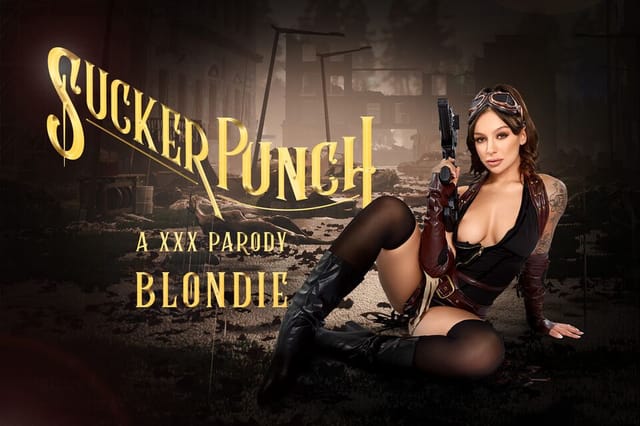 Blonde model April Olsen performs a POV blowjob in a VRcosplayX 4K VR production with 60 FPS passthrough visuals.