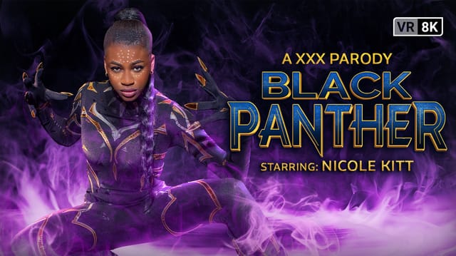 Nicole Kitt in Black Panther cosplay performs a POV interracial blowjob in VR Conk 60 FPS production