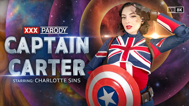 Charlotte Sins as Captain Carter performs anal sex in a VR POV scene with 4K resolution and 60 FPS for immersive adult viewing.