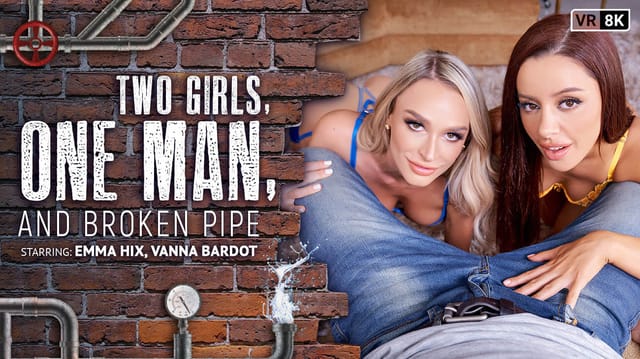 Vanna Bardot and Emma Hix perform a titty fuck and pussy licking in a VR Bangers 60 FPS POV scene with kissing.