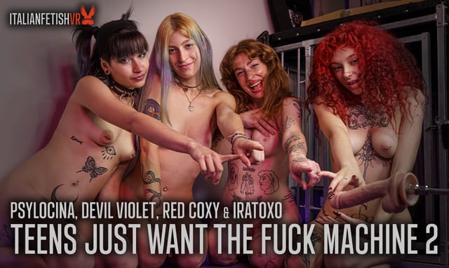 Three women kiss in a VR scene featuring Iratoxo and Devil Violet in a 4K premium fetish production