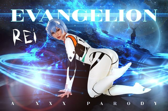 Jewelz Blu as Rei Ayanami performs a POV blowjob in cosplay for VRCosplayX, featuring 60 FPS VR and 8K resolution.