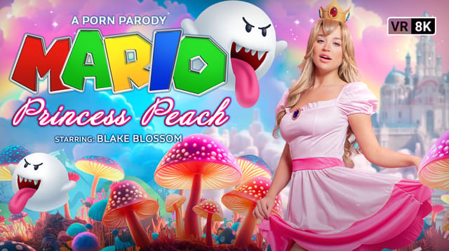 Blake Blossom cosplaying as Princess Peach performs a POV blowjob and titty fuck in 8K VR production by VR Conk