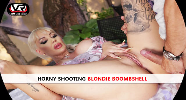 Blondie Bombshell performs an outdoor blowjob in 4K non-POV VR with 60 FPS video quality by Stefan Steel Fantasy.