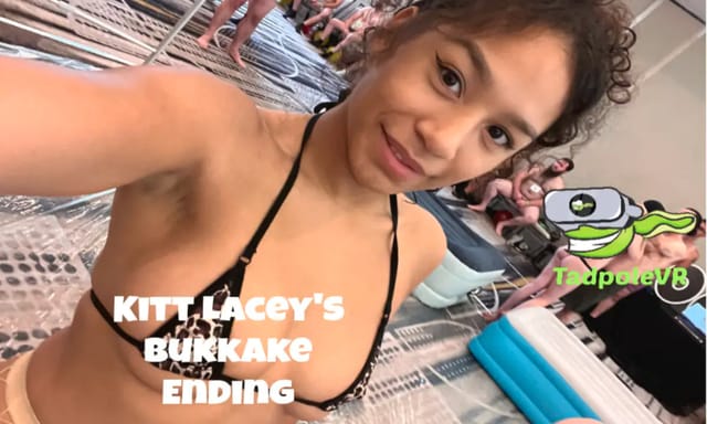 Kitt Lacey receives a bukkake ending in a 4K non POV group sex scene produced by TadPoleXXXStudio