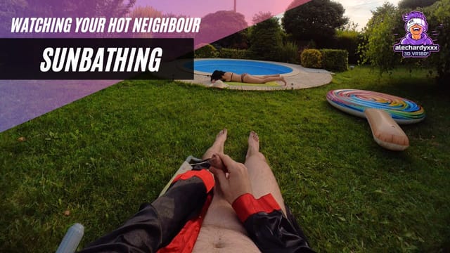 POV brunette woman at community pool outdoors in 4K VR experience from Alec Hardy