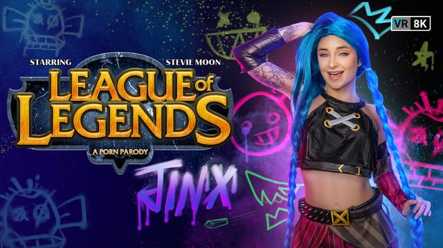 Stevie Moon cosplaying Jinx performs a POV blowjob in a close up premium VR production with 60 fps.