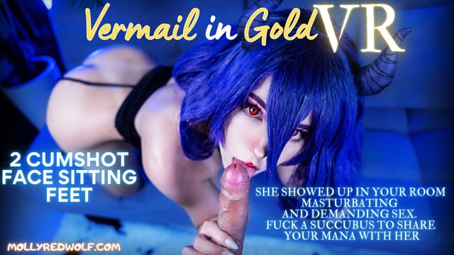MollyRedWolf in succubus cosplay performs a close up blowjob in 4k VR with 60 frames per second