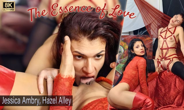 Jessica Ambry and Hazel Alley in lingerie perform oral sex in a 4K female POV VR scene by immerSex