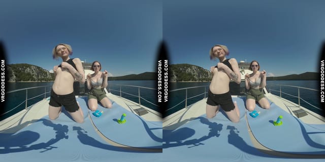 Ingrida And Diana Nude Sunbathing On A Yacht Vacation Playing With Bubbles VRgoddess — photo 2