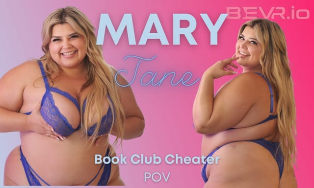 Mary Jane XO performs a solo POV scene in a library setting featuring 4K resolution and 60 FPS playback for immersive virtual reality viewing.