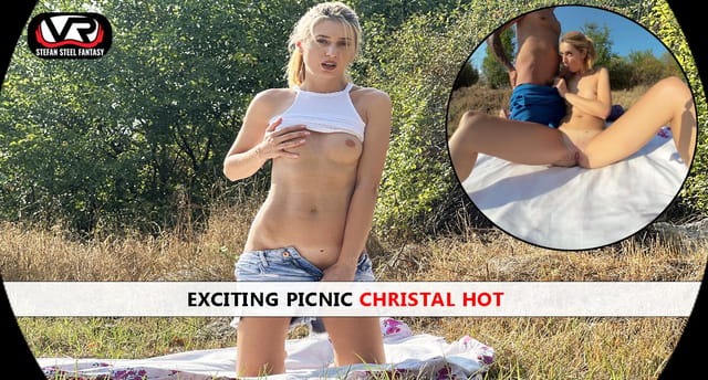 Christal Hot performs a POV blowjob outdoors during a picnic in this 4K Stefan Steel Fantasy VR video shot at 60 FPS.