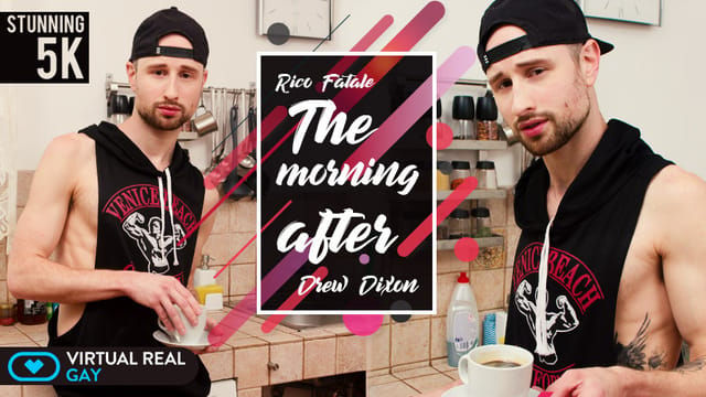 Rico Fatale and Drew Dixon perform anal and oral scenes in a VR POV morning setting at VirtualRealGay
