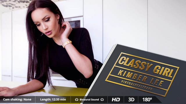 Brunette model Kimber Lee performs solo in lingerie for this VirtualRealTrans 4K VR video featuring 60 FPS premium production.