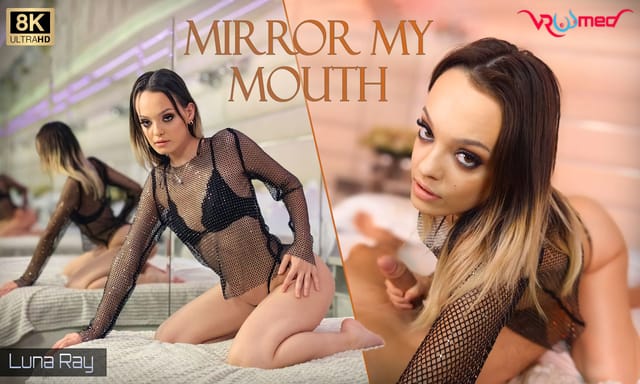 Brunette model Luna Ray performing a POV blowjob in 4K VR with 60 FPS premium production quality.