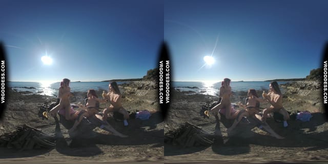 3 Hot Girls Getting Naked On Beach During Winter Making Fire Eating Bananas Dancing VRgoddess — photo 8