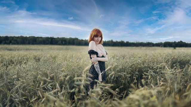 Redhead model Lilly Mays performs a solo POV scene outdoors in 4K quality for Plushies TV