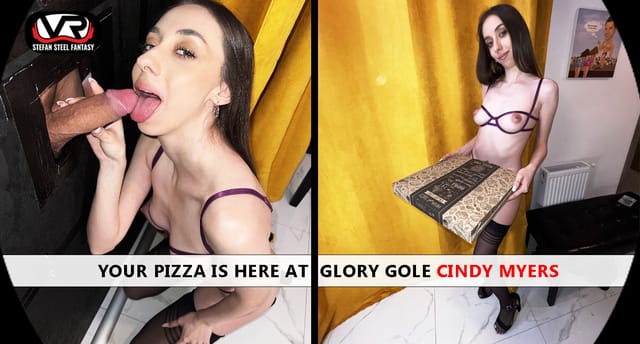 Cindy Myers performs a blowjob in a gloryhole from a first-person POV perspective in 4K resolution.
