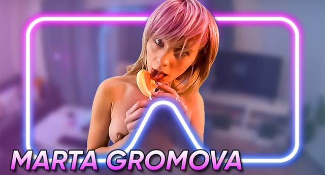Blonde model Marta Gromova performs a solo action in a POV perspective featuring 4K resolution and 180 degree VR passthrough.