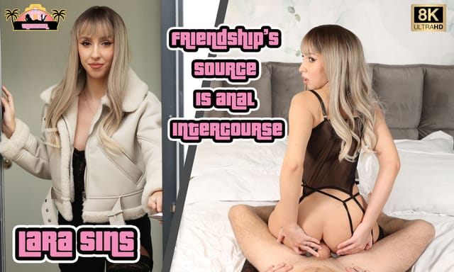 Lara Sins performs anal intercourse and a blowjob in a POV VR scene with 4K resolution and 60 FPS.