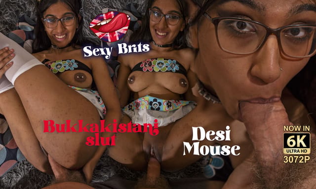 Desi Mouse performs a POV blowjob in 4K 60 FPS VR with 180 degree passthrough views for immersive adult content.
