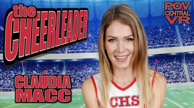 Claudia Mac performs a blowjob and handjob as a cheerleader in a 180 degree 4K VR scene by POV Central