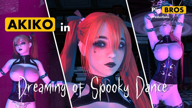 Akiko performs a spooky dance in a dark room while the camera captures her in a first-person 4K VR perspective.