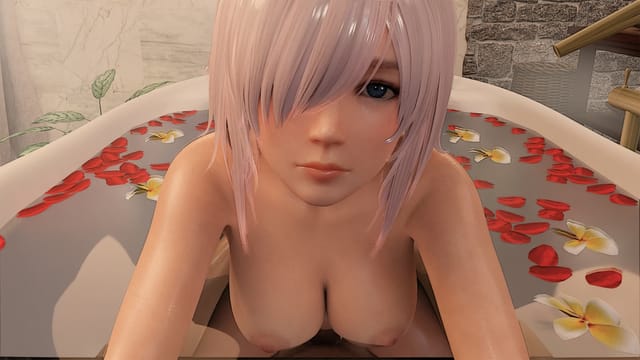 Luna rides in cowgirl position during a POV bath scene in this 4K 180 degree VR video by DarkDreams