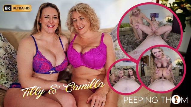 British models Camilla Creampie and Nurse Tilly engage in group sex in a VR 4K production by Peeping Thom.
