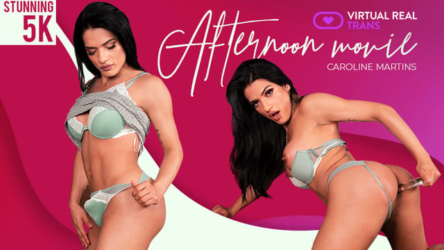 Caroline Martins performs solo anal in a home setting during this 4K VirtualRealTrans VR video with 60 FPS playback.